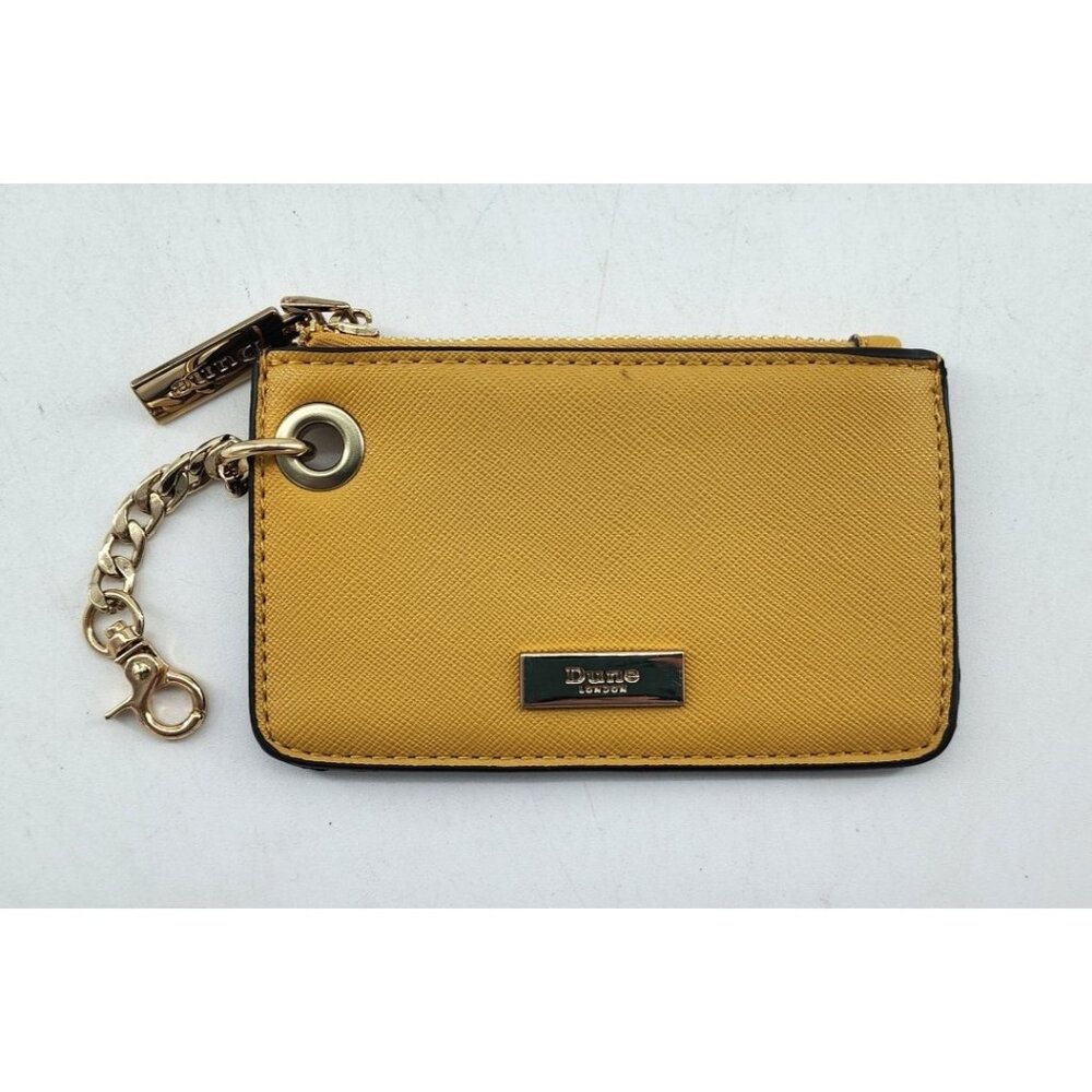Dune London Saffiano‎ Leather Small Coin Purse Wallet Clip-On Mustard Yellow 5x3